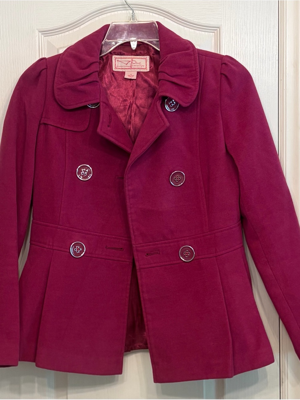 Pink Envelope Women's Double-Breasted Berry Pink Peacoat